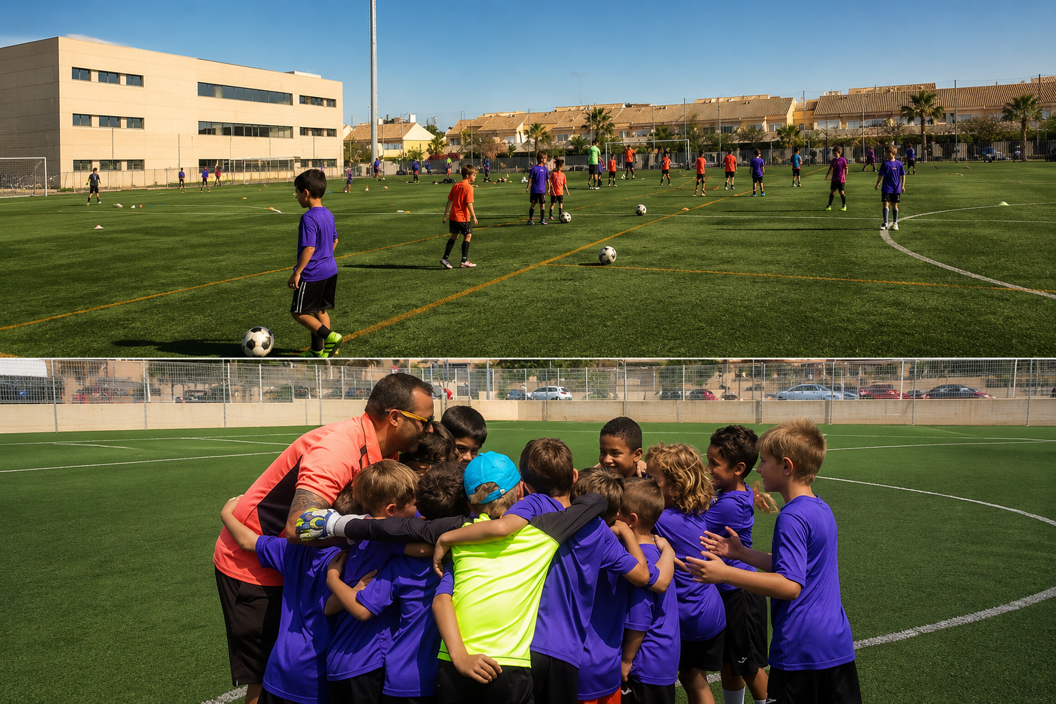 Niños de fútbol base entrenando en equipo con TL10